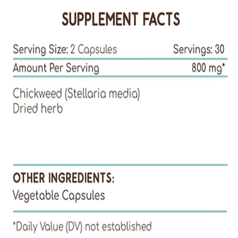 Chickweed 60 Capsules, 800 mg, - Dried Herbs avis et prix